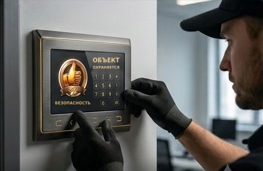 Монтажник настраивает панель контроля доступа с кодовой клавиатурой